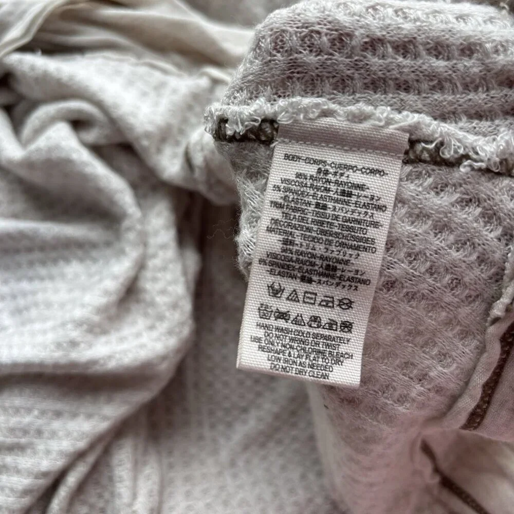 We‎ The Free People Laguna Thermal Waffle Oversized Top Oatmeal M Boho Grunge